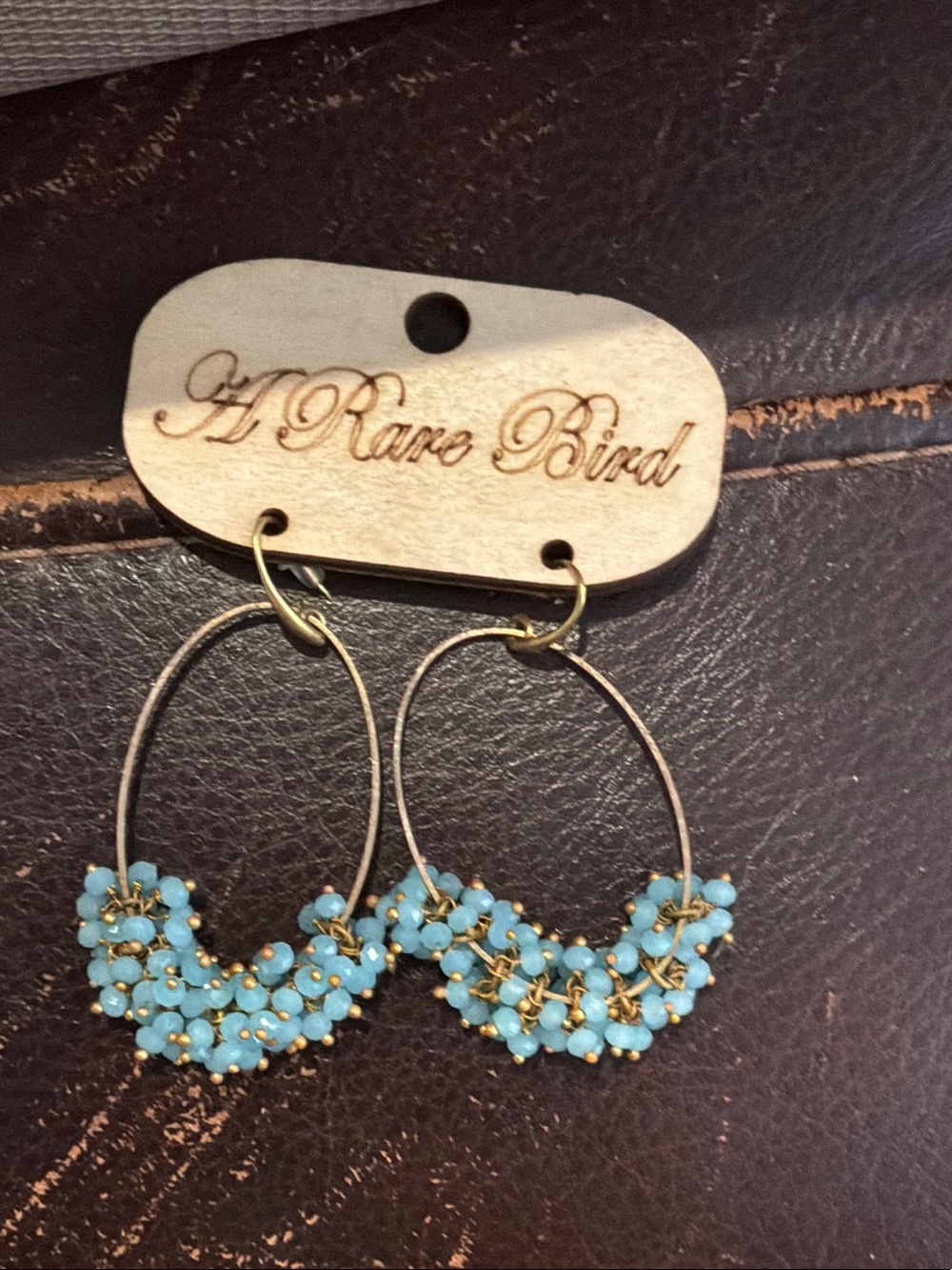 A Rare Bird Turquoise/Blue color Beaded Hoop Earrings - Delicate Gold Wire